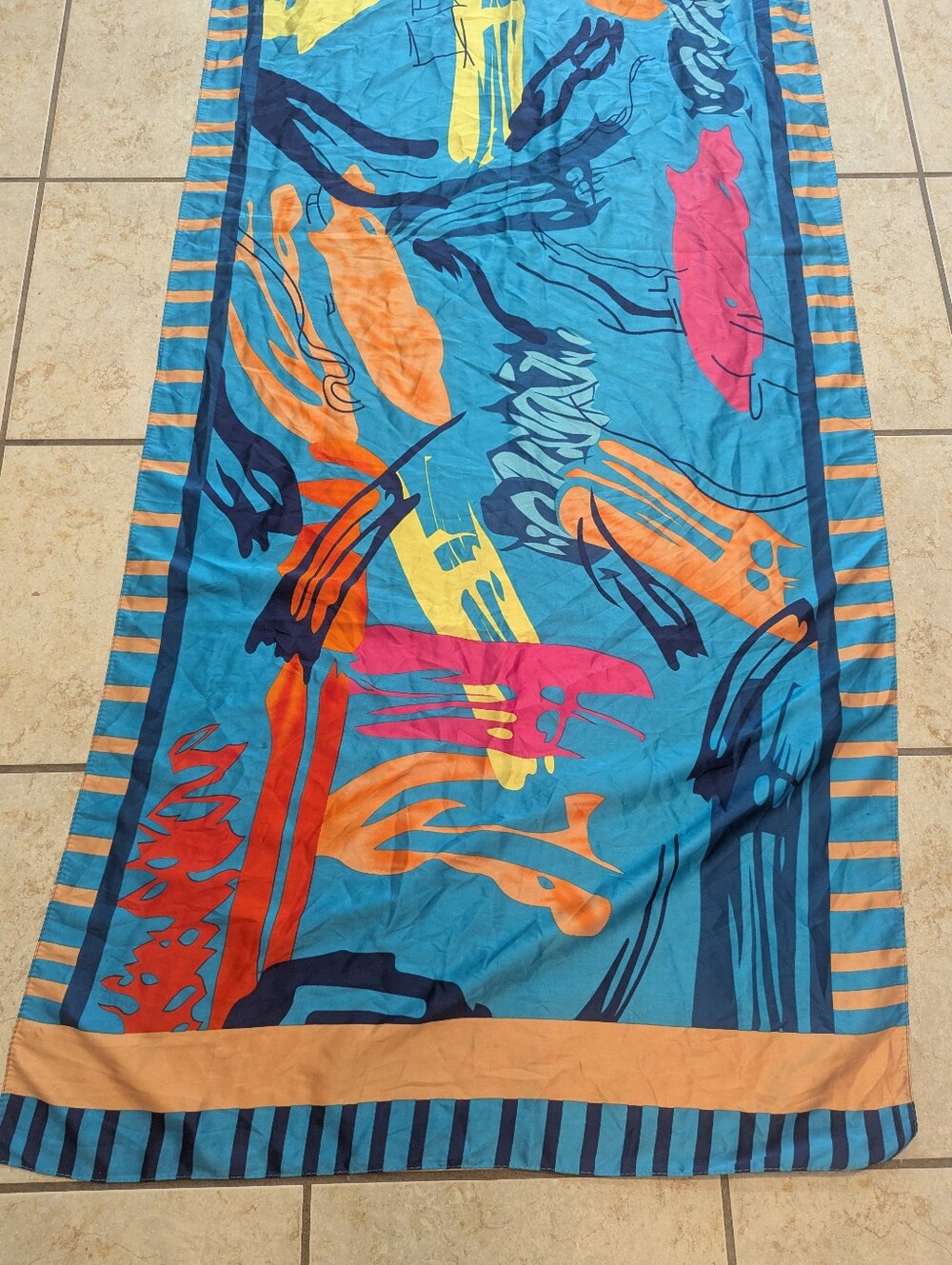 Vintage Long Rectangular Abstract Scarf - Picture 2 of 4